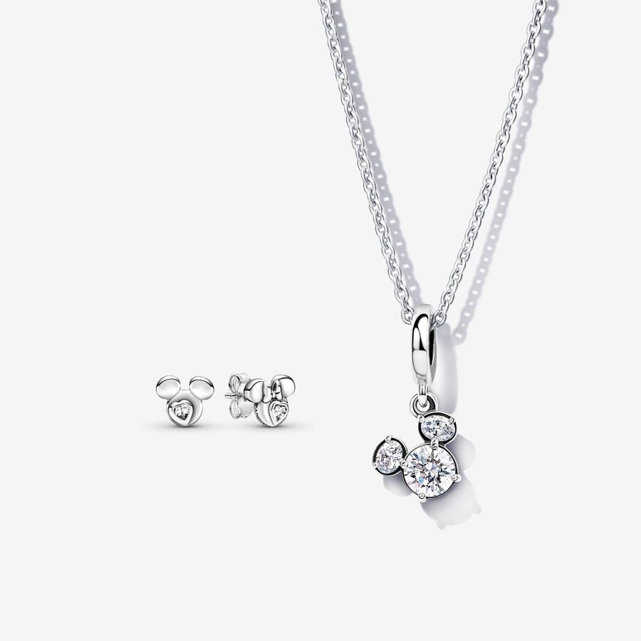 Disney Mickey Mouse Sparkling Head Silhouette Pendant Necklace and Earring Set image number 0